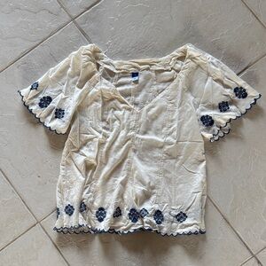 Old Navy Cream Blouse with Navy Floral Details